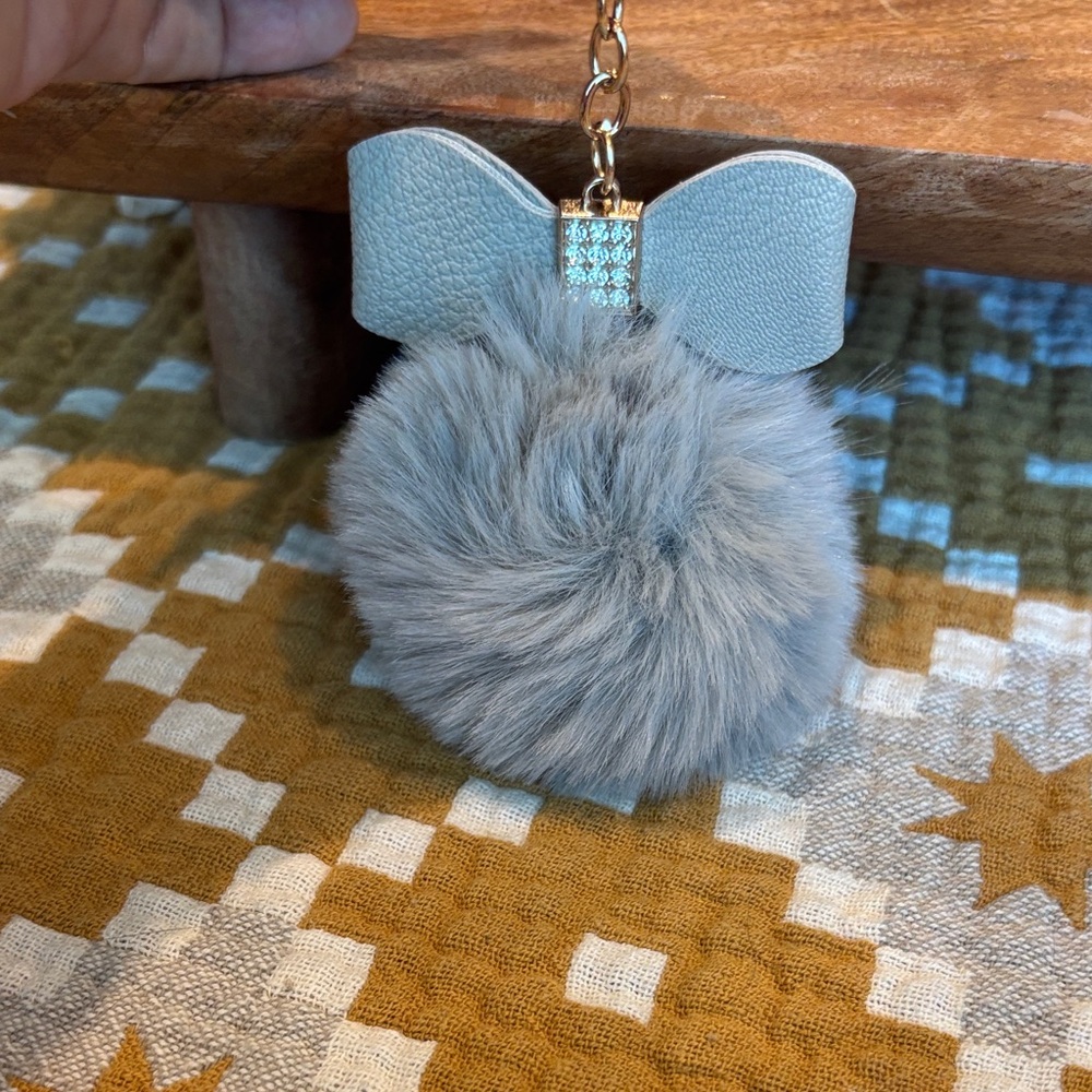 NEW Bag Charm Key Chain Pom Pom w/bling bow You pick color - Picture 6 of 14